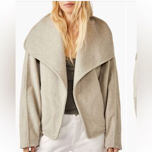 Free People Mina Tie Belt Oversized Jacket Heathered Coffee size Large